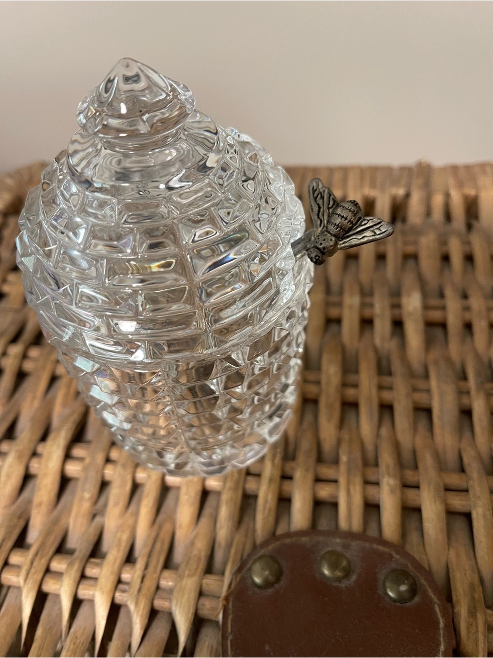 Cut Crystal Honey Bee Jar with Metal Bee Accent - Clear